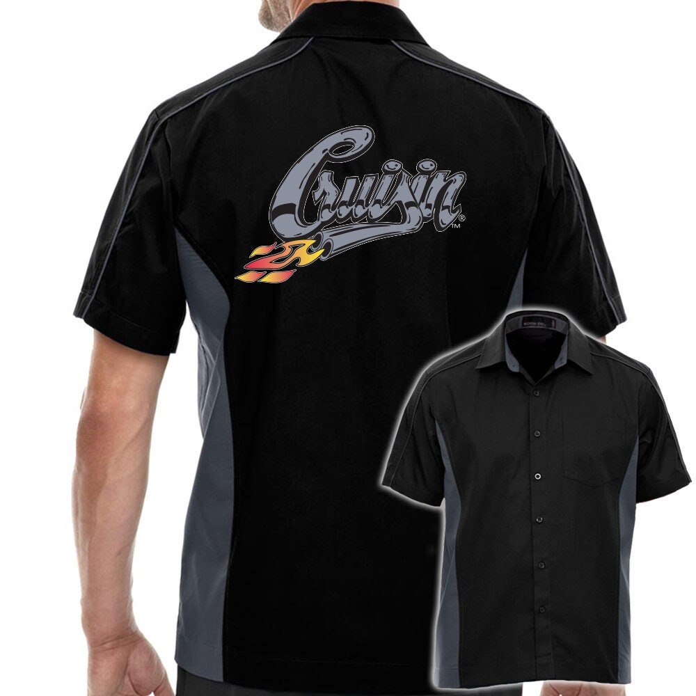 Cruisin With Flames Classic Retro Bowling Shirt - The Muckler - Includes Embroidered Name