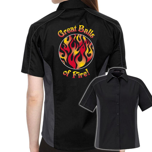 Great Balls of Fire Classic Retro Bowling Shirt- The Muckler (Ladies) - Includes Embroidered Name