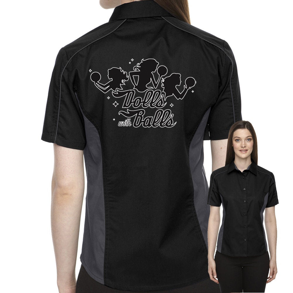 Dolls With Balls Classic Retro Bowling Shirt- The Muckler (Ladies) - Includes Embroidered Name #156