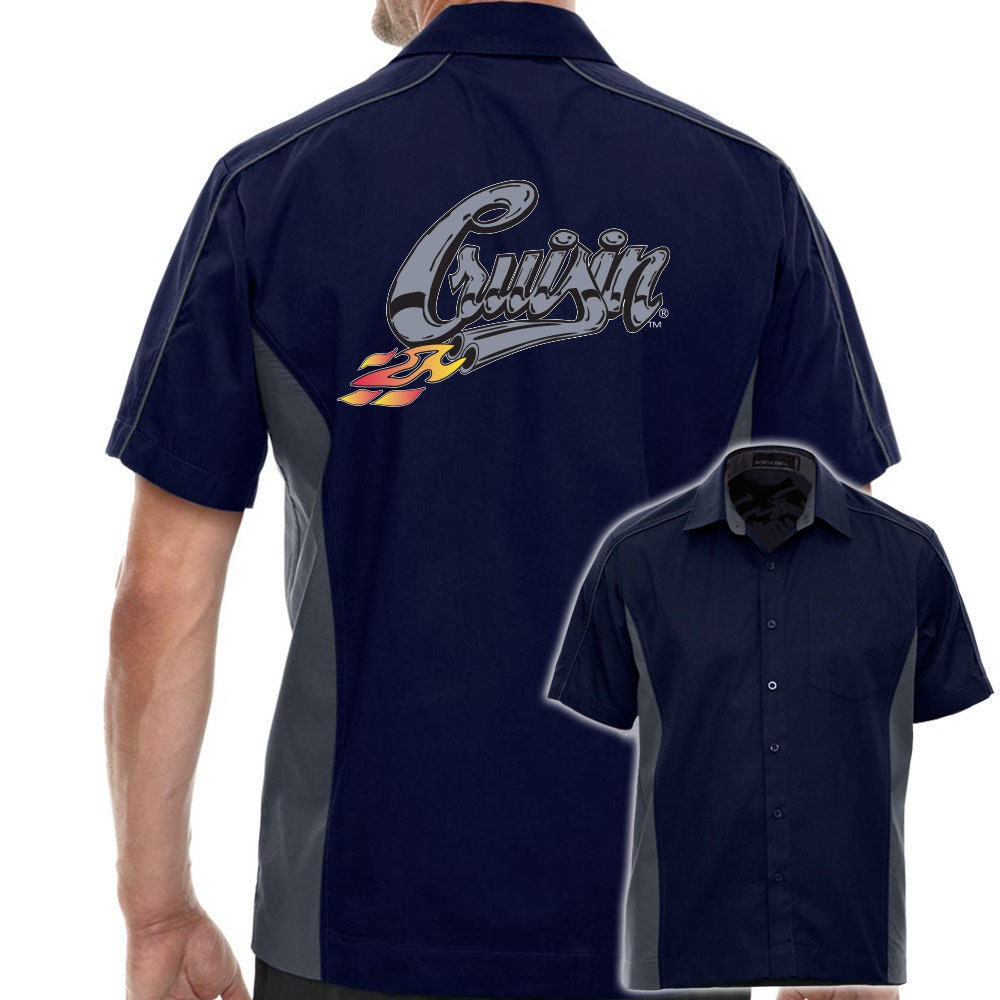 Cruisin With Flames Classic Retro Bowling Shirt - The Muckler - Includes Embroidered Name
