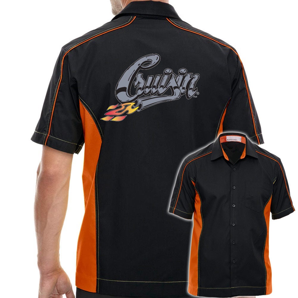 Cruisin With Flames Classic Retro Bowling Shirt - The Muckler - Includes Embroidered Name