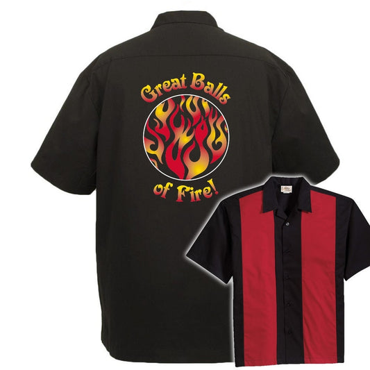 Great Balls of Fire Classic Retro Bowling Shirt - The Player - Includes Embroidered Name