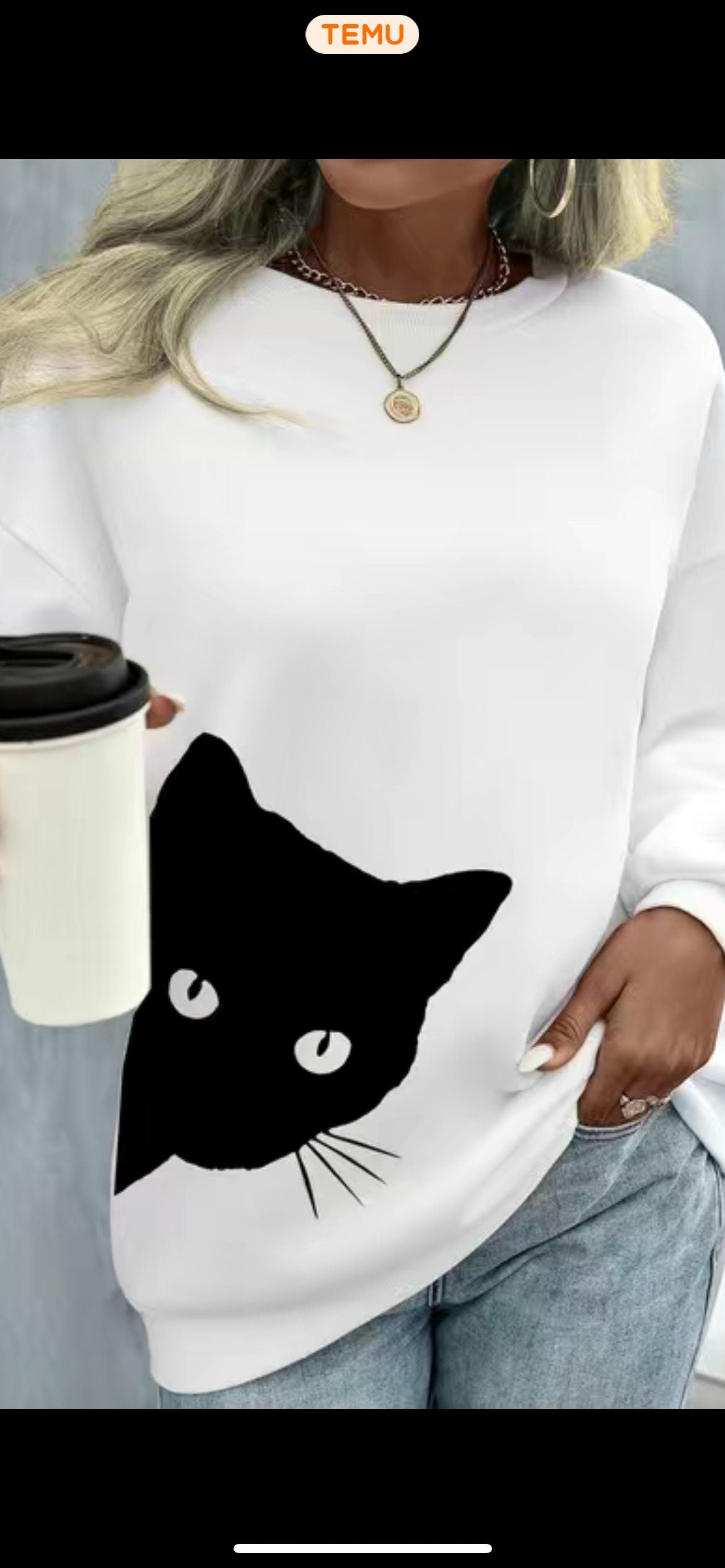 Black Cat Lucky  Crew Neck Sweatshirt With Chenille Letter Sewn in- So Cozy #106