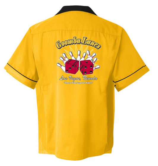 Goomba Lanes  - Classic Retro Gold and Black Bowling Shirt (CLOSEOUT)- Classic size XL ONLY    - Includes Embroidered Name #123