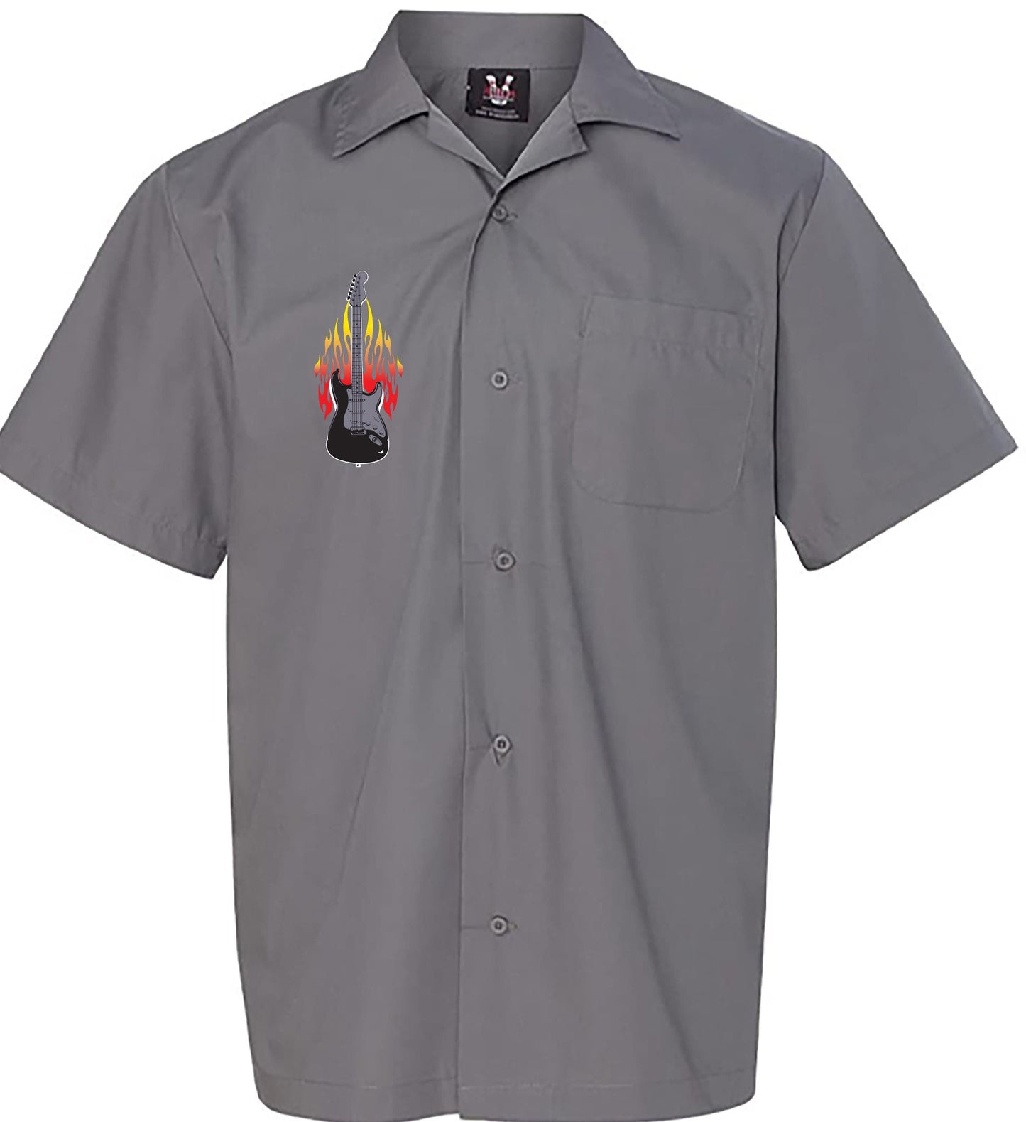 Flaming Guitar Classic Retro Bowling Shirt- Vintage Bowler ( Closeout) in multiple colors  - Includes Embroidered Name #236