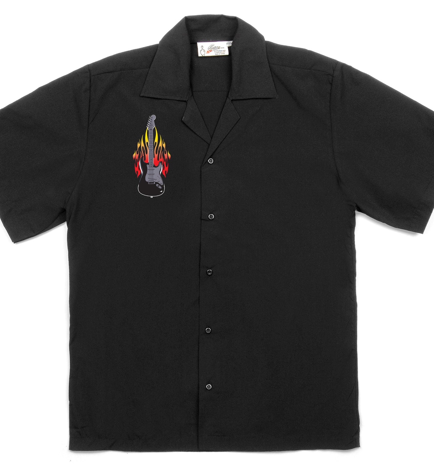 Flaming Guitar Classic Retro Bowling Shirt- Vintage Bowler ( Closeout) in multiple colors  - Includes Embroidered Name #236