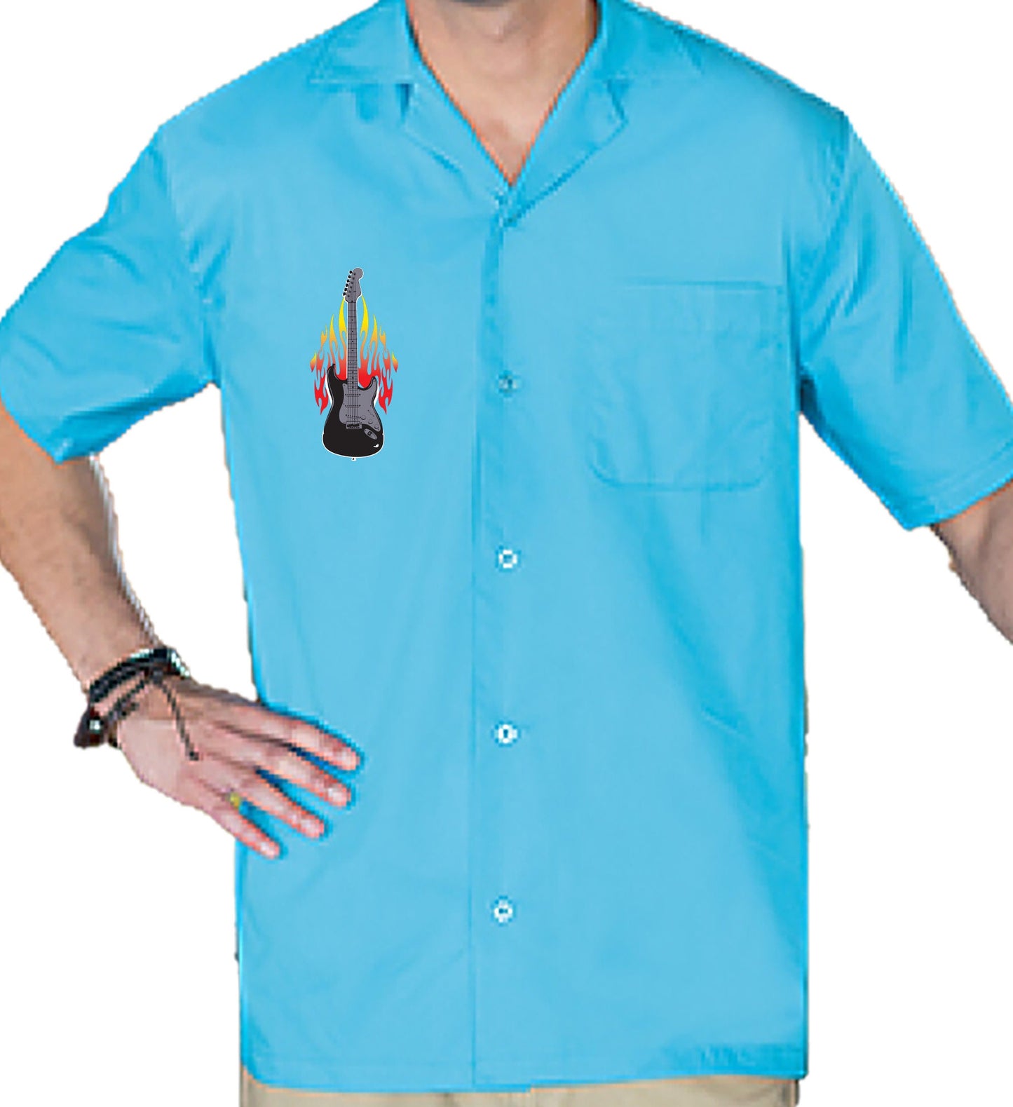 Flaming Guitar Classic Retro Bowling Shirt- Vintage Bowler ( Closeout) in multiple colors  - Includes Embroidered Name #236